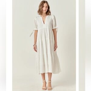 English Factory White Gingham Tiered Midi Dress